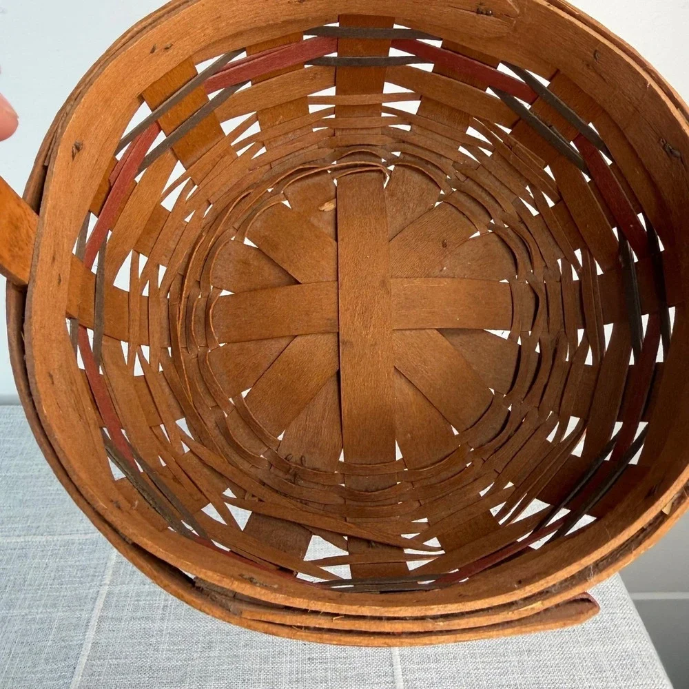 1989 Longaberger All American Stitching Basket Red Blue Stationary Handle USA